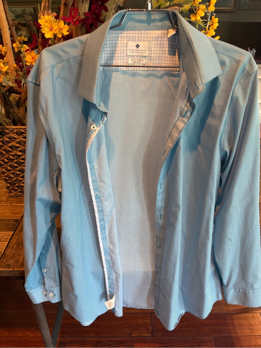 Ryan Seacrest Distinction slim fit stretch non iron dress shirt size 17 34/35